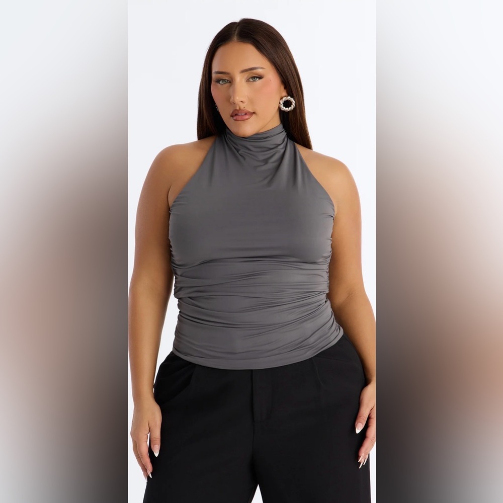 Fashion Nova Gray Halter Ruched Tank